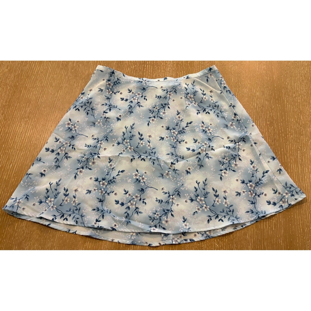 Vintage Bentley Women's Medium Blue Floral A-Line Skirt Cottagecore Size 8 10